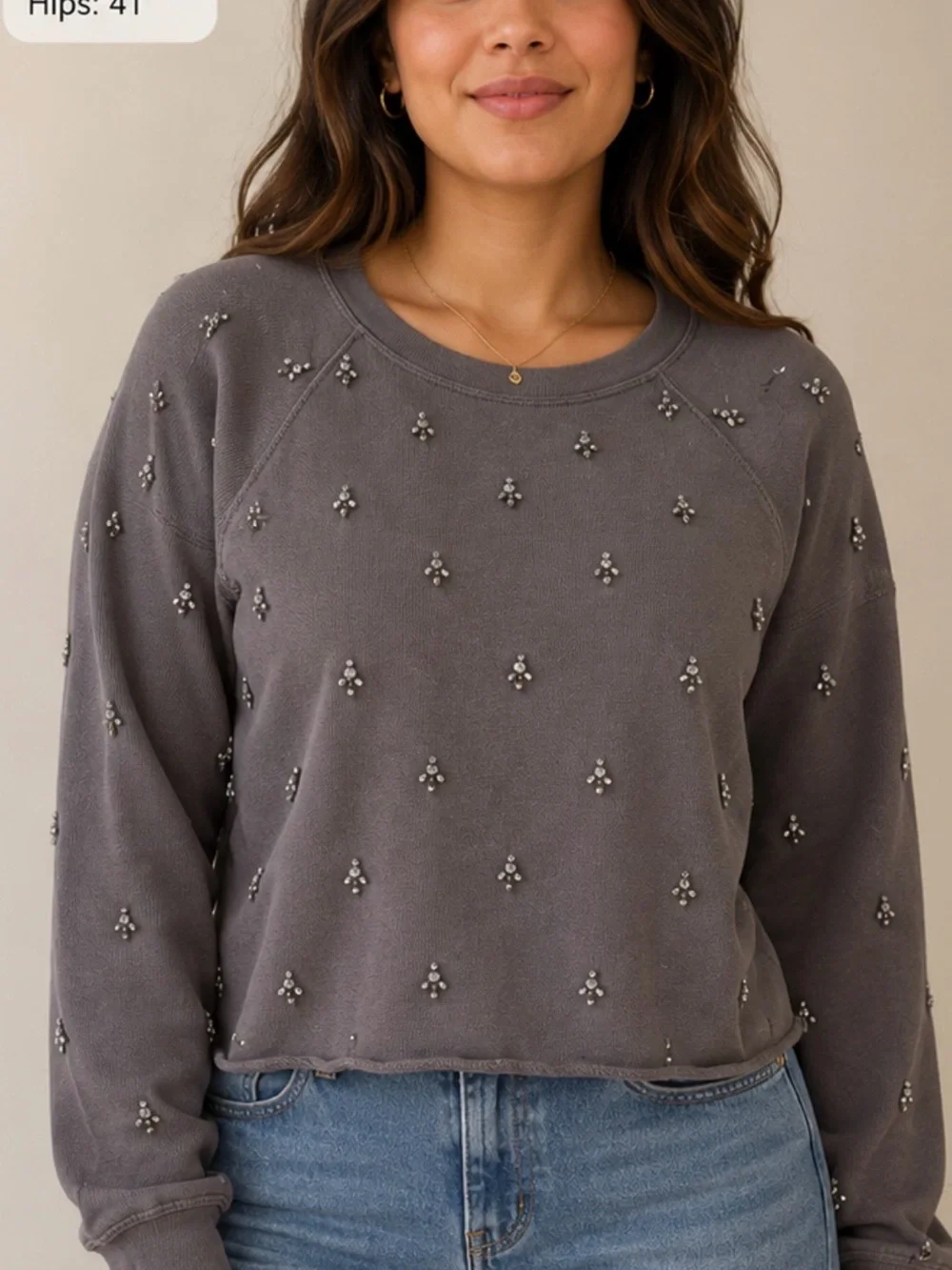 J. Crew Charcoal Gray Beaded Crewneck Sweatshirt